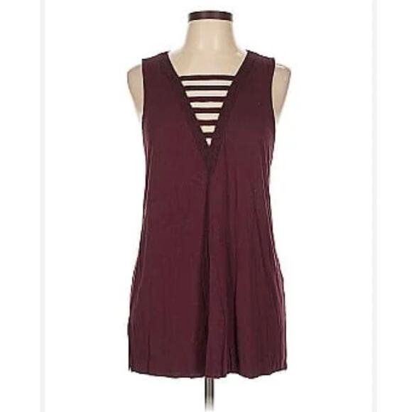 AEO American Eagle Outfitters Maroon Deep V-Neck Ladder Strap Tank L - Picture 1 of 7